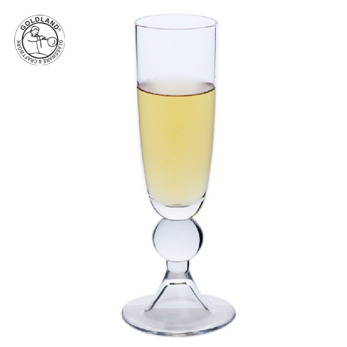 Copa de champán transparente de tallo corto con patas
