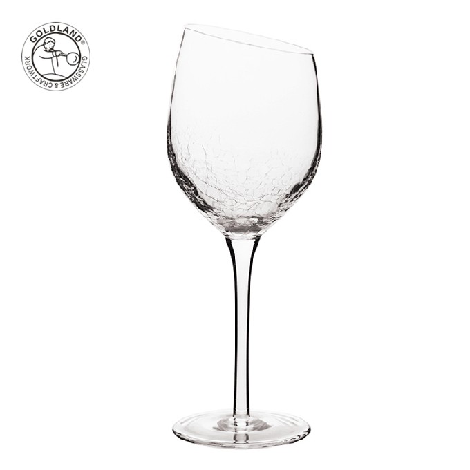 斜口水晶玻璃高脚杯定制冰花裂纹玻璃红酒杯