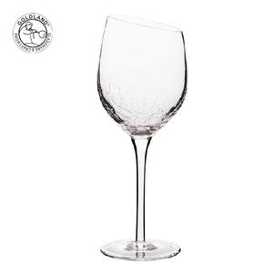 Hand Blown Slanted Rim Ice Crackled Red Wine Glass