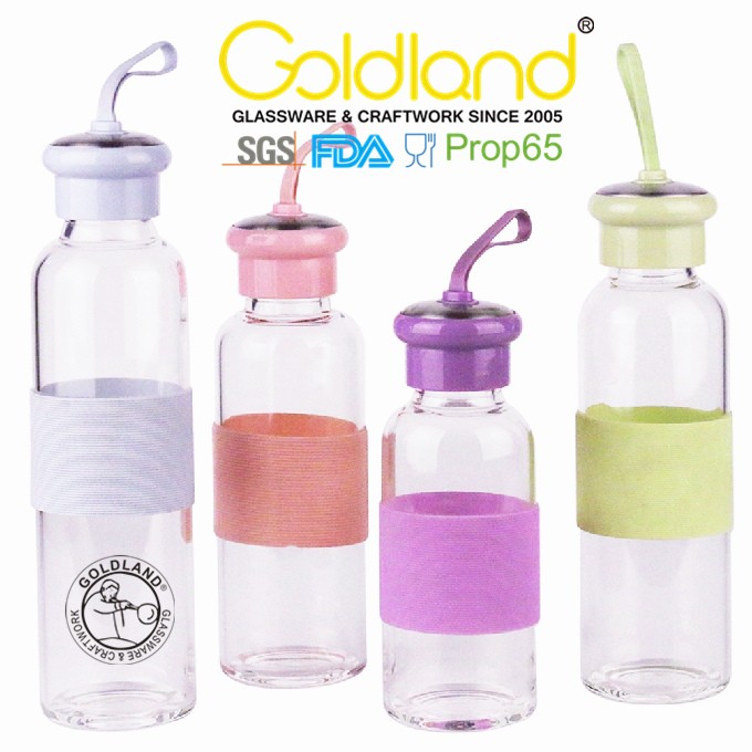 Glass Water Drinking Bottle With Leak Proof Caps