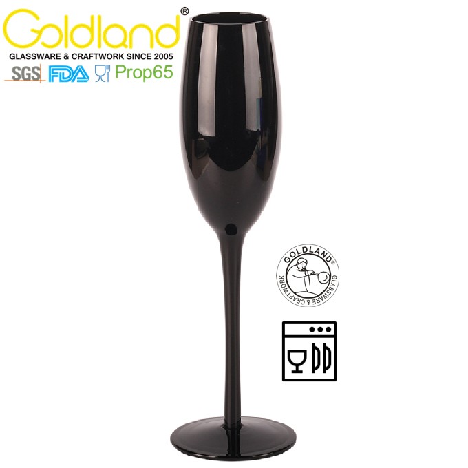 手工制作黑色玻璃香槟杯定制黑色玻璃高脚杯