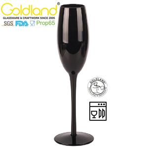 Цветные стеклянные бокалы для шампанского с черной флейтой