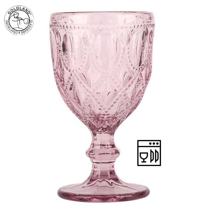 Vintage Embossed Pink Colored Glass Drinking Cups
