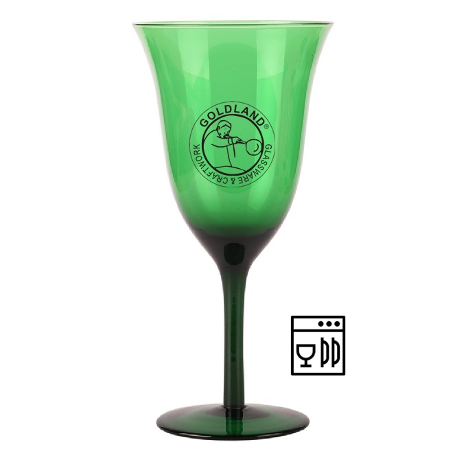 Hand Blown Created Green Colored Glass Water Goblet