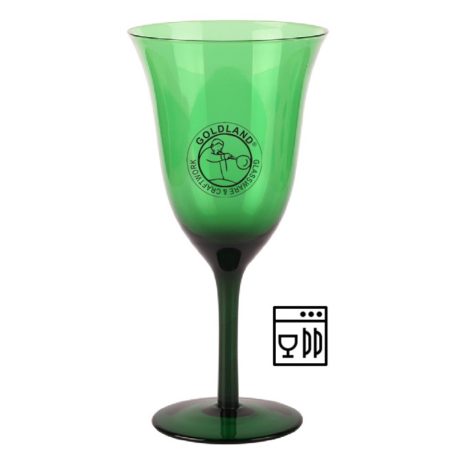 Hand Blown Created Green Colored Glass Water Goblet