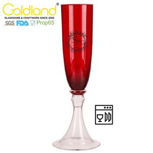 手工吹制红色玻璃长笛香槟杯定做红色玻璃高脚杯