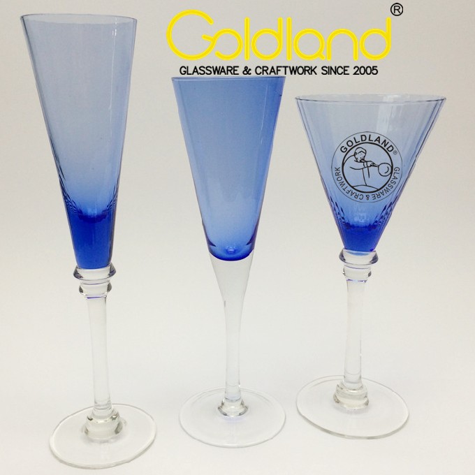 Blue Flute Champagne With Clear Stem Glass Goblets
