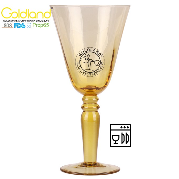 Hand Blown Vintage Amber Glass Goblet Drinking Cups