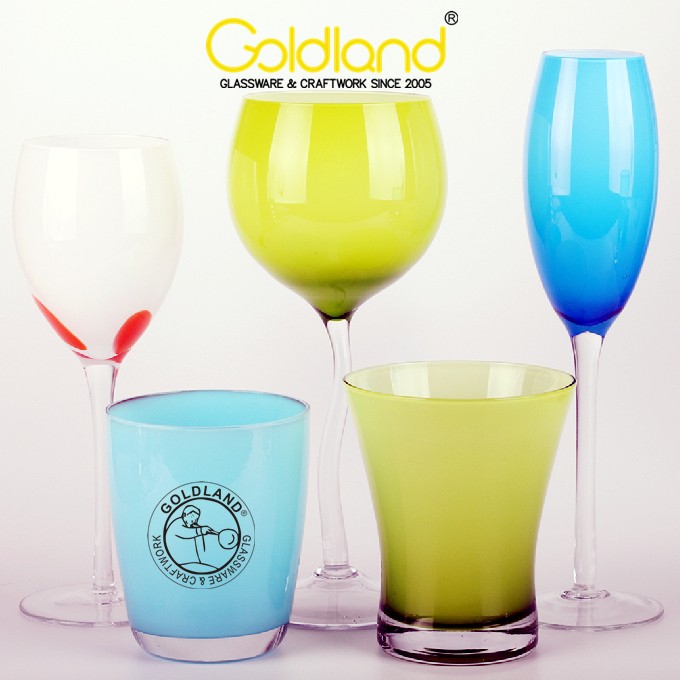 Hand Blown Classic White Glass Goblet Colorful Cups