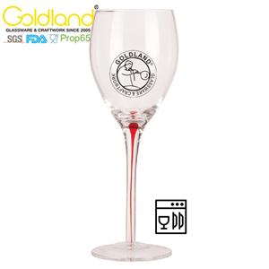 Hand Blown Red Blue Teardrop Crystal Wine Glass Goblet