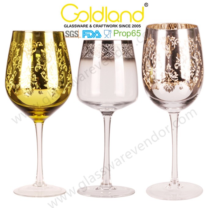 كؤوس النبيذ الزجاج والنبيذ الذهب والفضة المعدنية مطلي