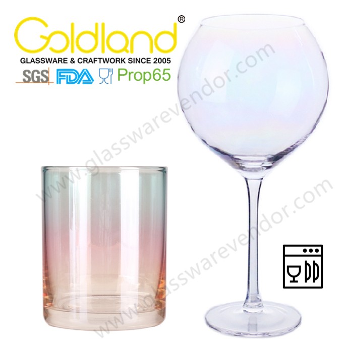 Electroplated Iridescent Glass Goblet Rainbow Tumbler