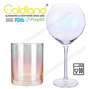 Electroplated Iridescent Glass Goblet Rainbow Tumbler