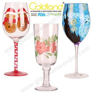 Taça de vinho colorida pintada à mão Taças de vidro pintadas à mão