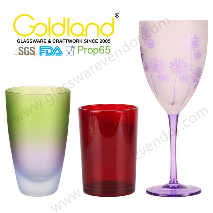 磨砂喷色玻璃酒杯浅变色彩色玻璃杯定制
