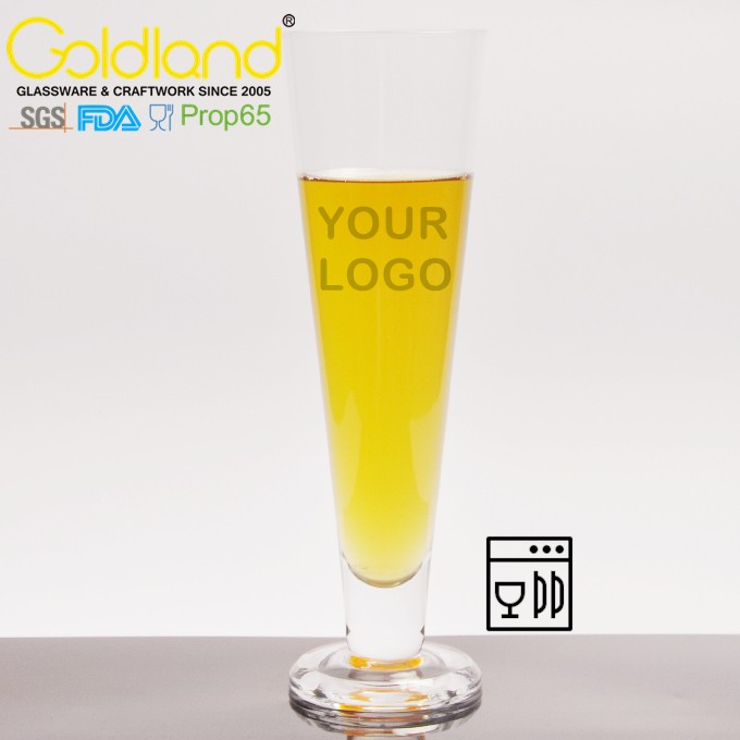 Bicchieri da pub alti in vetro da birra Pilsner con piedi trasparenti
