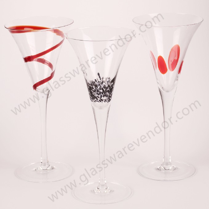 Hand Made Red Swirl Glass Cocktail Martini Goblets