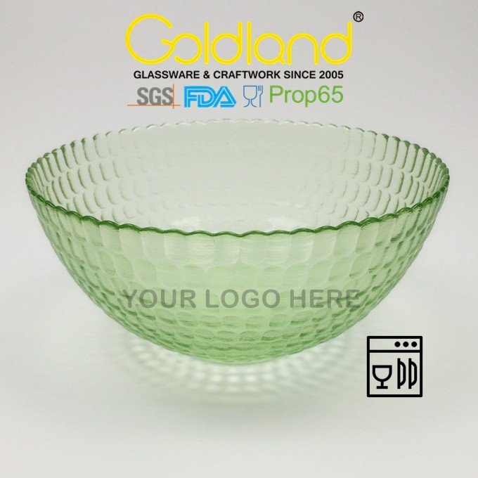 Handmade Round Green Colored Glass Serving Bowl