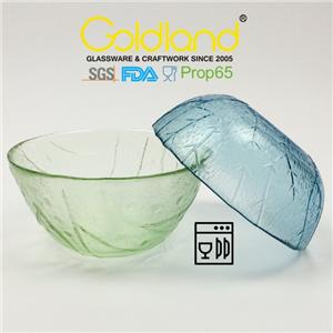 圆形彩色玻璃沙拉碗定制创意浮雕玻璃碗