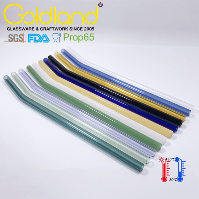 Reusable Long Bent Colored Glass Drinking Straws