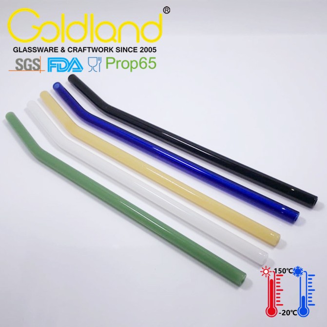 Reusable Long Bent Colored Glass Drinking Straws