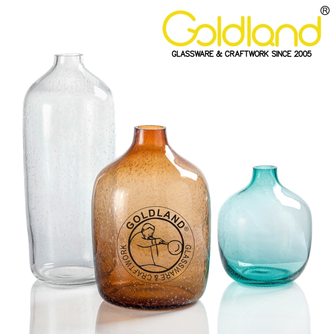 Handcrafted Air Bubbles Colored Glass Bud Vases