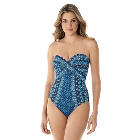 Blå stropløs mavekontrol badedragt med ét stykke