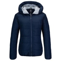 Navy kvinders lette polstrede quiltede jakker med hætte