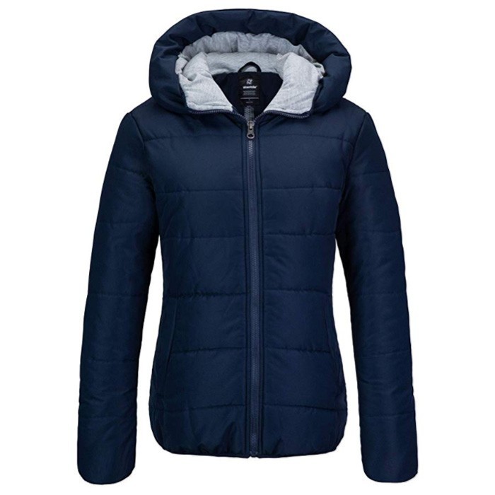 Navy kvinders lette polstrede quiltede jakker med hætte