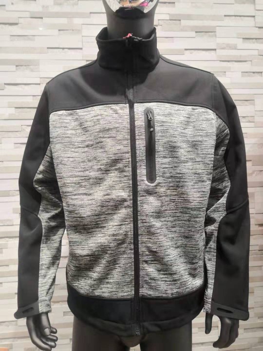 melange knitted fleece mid layer jacket block men's