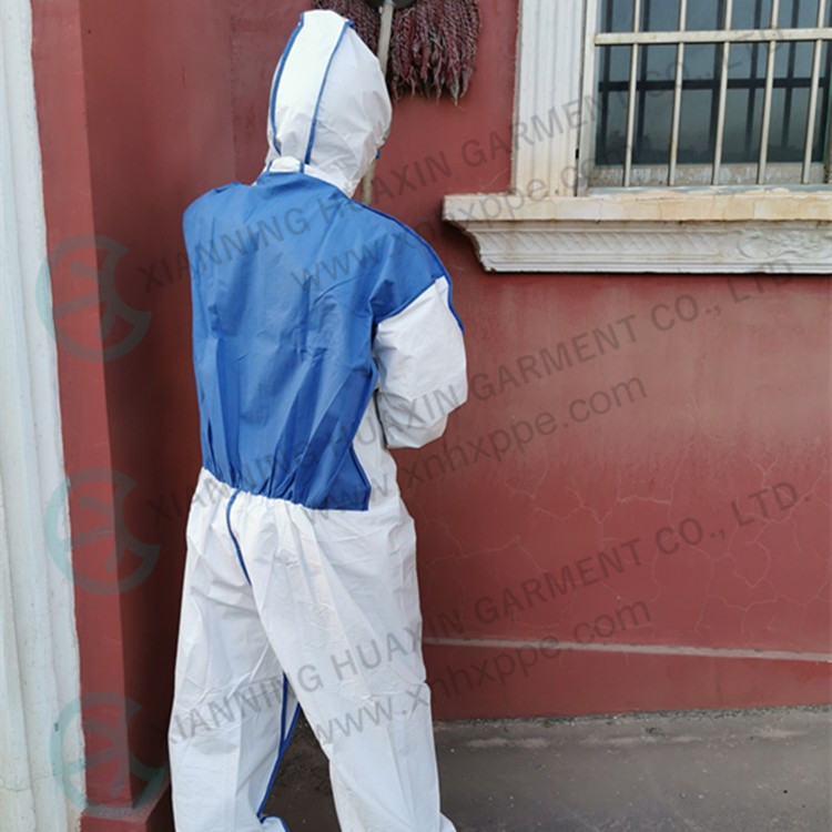 coverall with back panel breathable blue SMS 