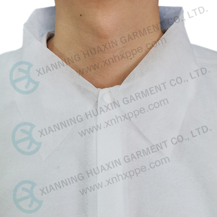 Disposable Nonwoven PP Spunbond Polypropylene Lab Coat With Collar And Buttons Factory