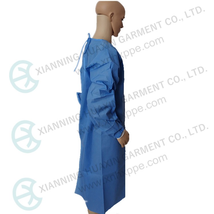 Blue SMS Isolation gown with ties and thread cuff Factory