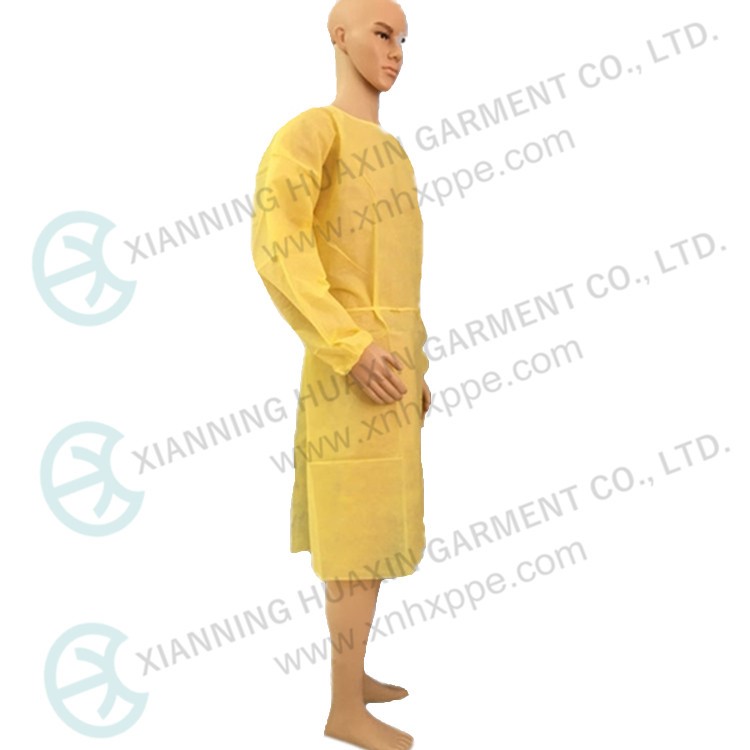 Non-woven yellow PP isolation gowns with hood and elastic cuff Factory