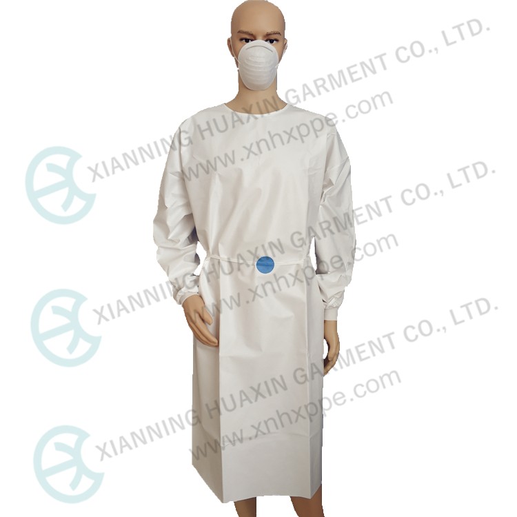 CE certificated EN14126 TYPE6B white microporous gown with thread cuff Factory