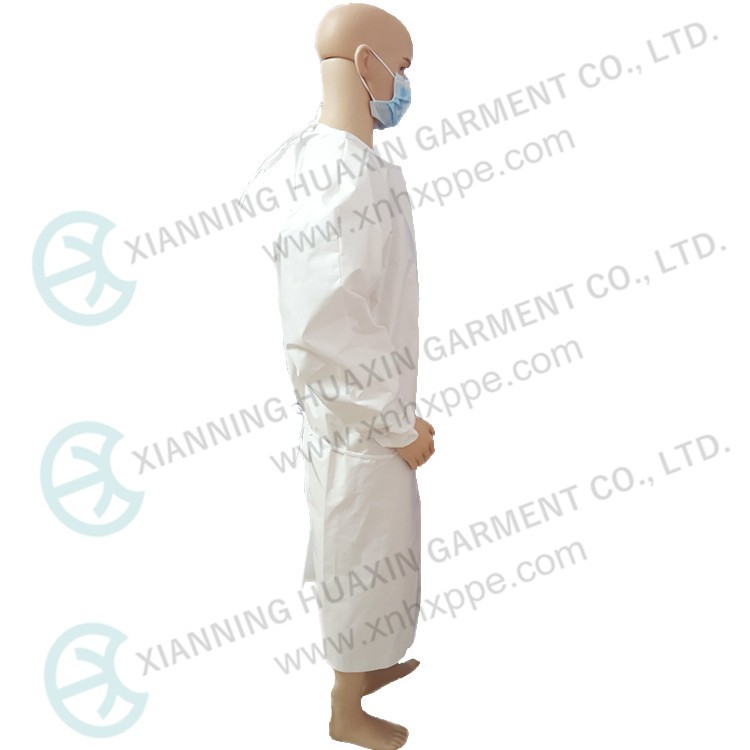 CE certificated EN14126 TYPE6B white microporous gown with thread cuff Factory