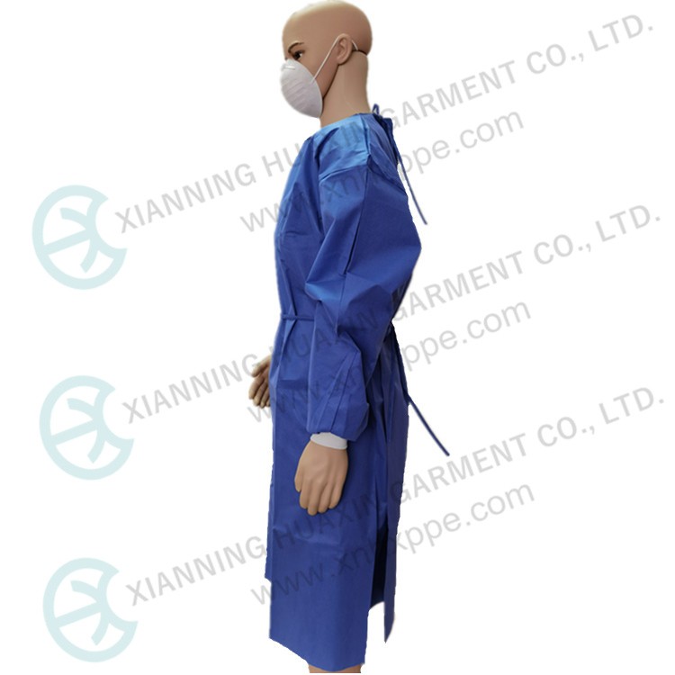 Blue SMS EN13795-1 surgical gown thread cuffs Factory