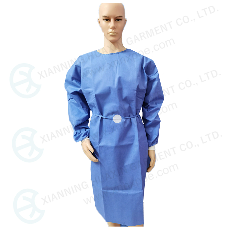 Vestido cirúrgico SMS de uso médico com manguito de malha
