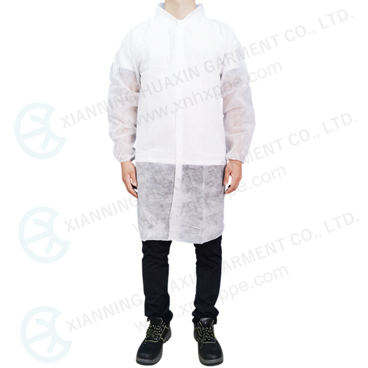 Disposable Nonwoven PP Spunbond Polypropylene Lab Coat With Collar And Buttons Factory