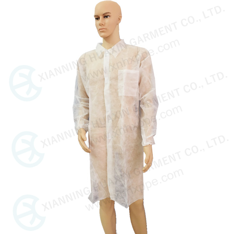 Disposable Nonwoven PP Spunbond Polypropylene Lab Coat With Collar And Buttons Factory