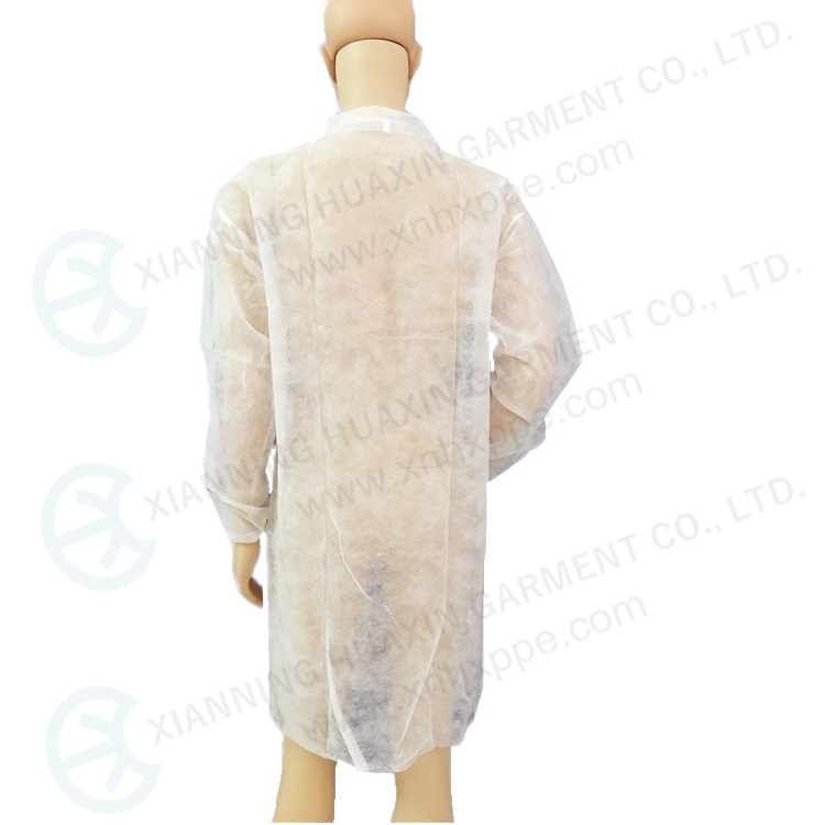 Disposable Nonwoven PP Spunbond Polypropylene Lab Coat With Collar And Buttons Factory