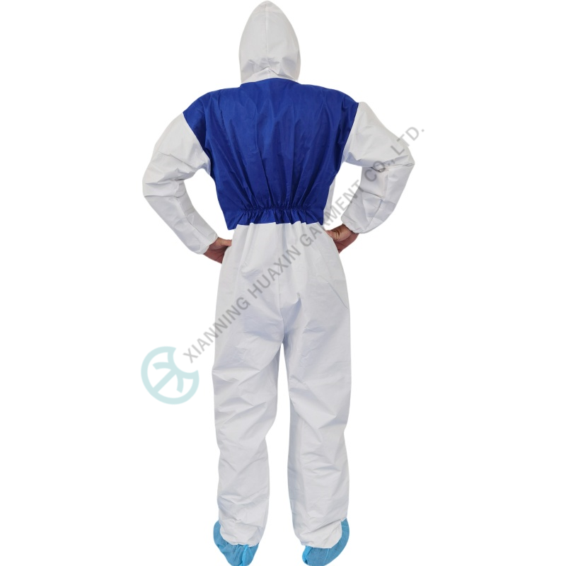coverall with back panel breathable blue SMS 
