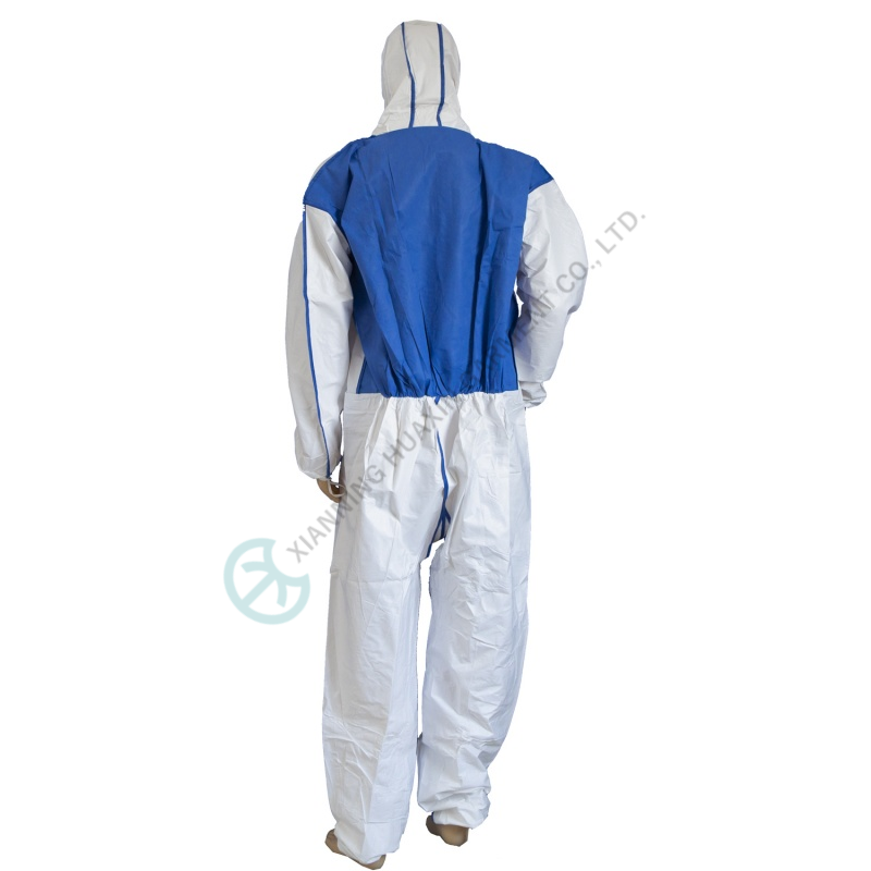 coverall with back panel breathable blue SMS 