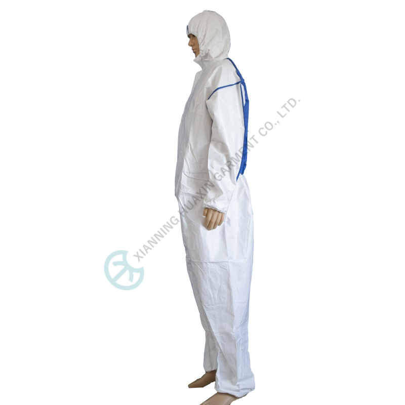 coverall with back panel breathable blue SMS 