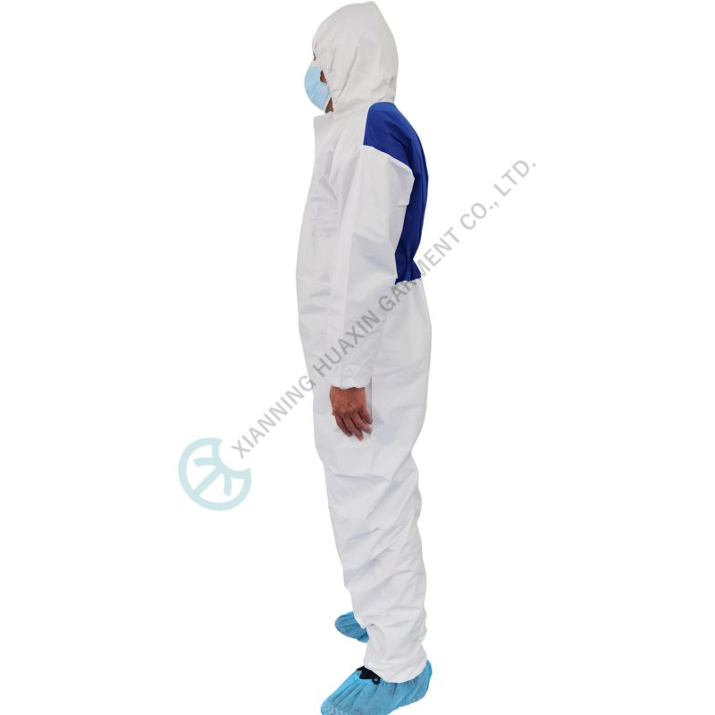 coverall with back panel breathable blue SMS 