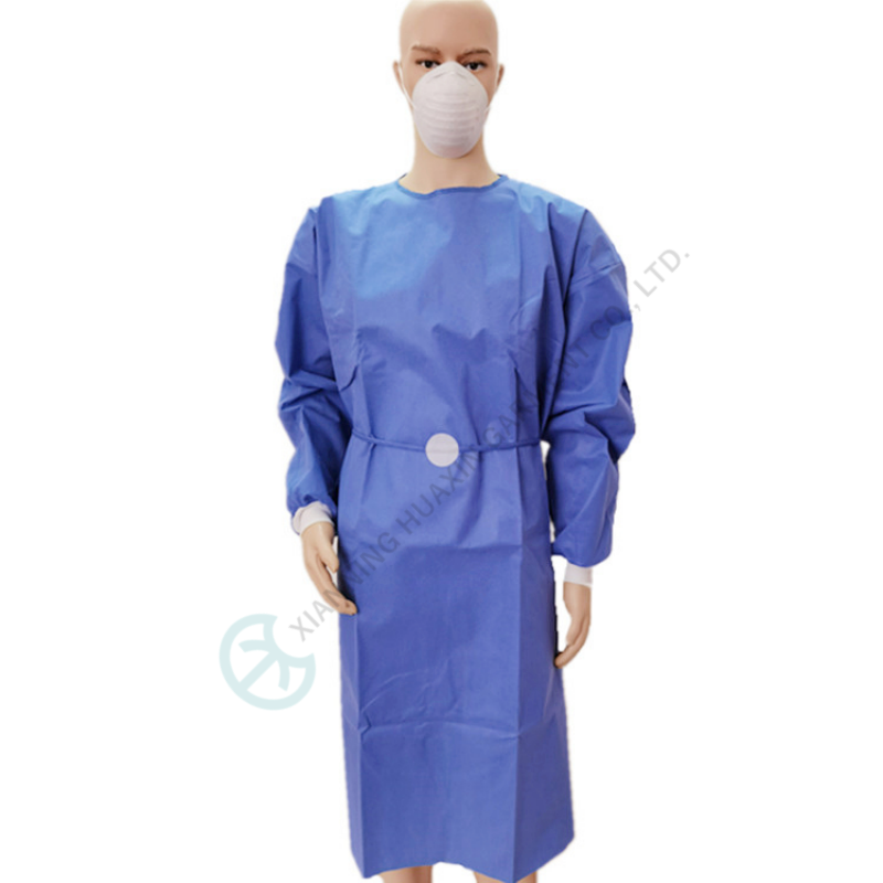 Blue SMS EN13795-1 surgical gown knitted cuffs