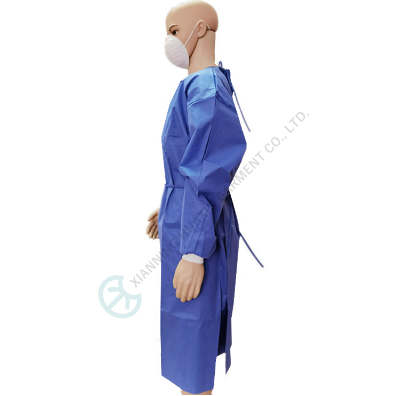 Blue SMS EN13795-1 surgical gown knitted cuffs Factory