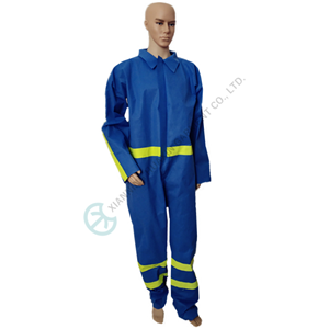 Navy blue SMS nonwoven coverall with reflective stripes