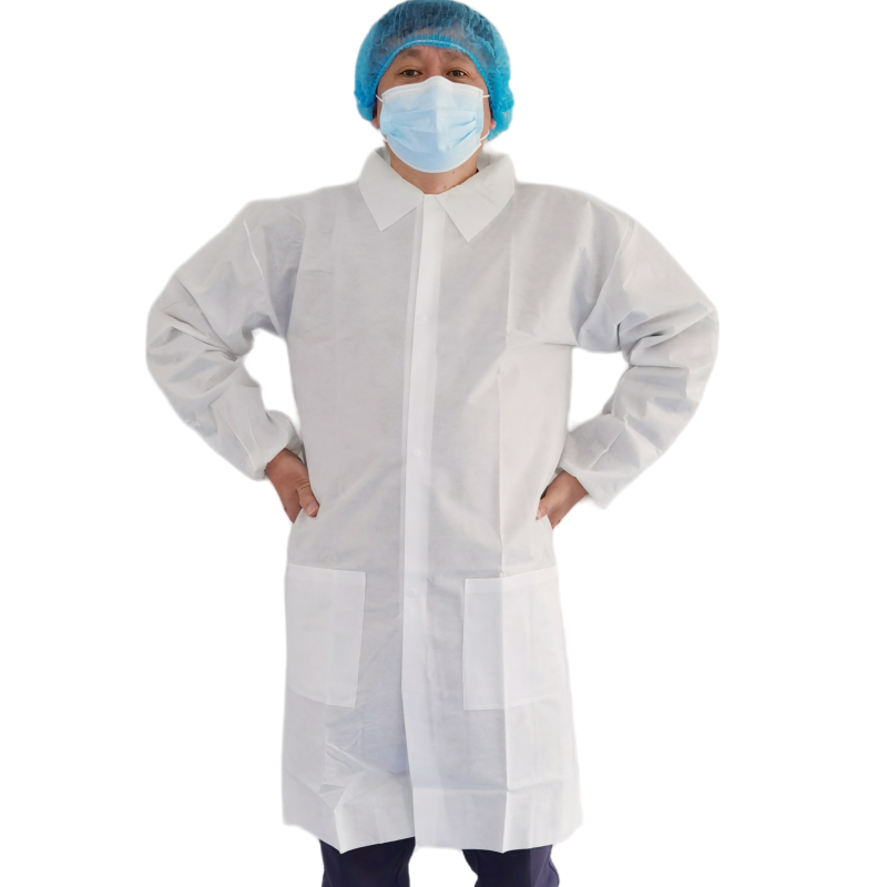 Disposable nonwoven TYPE6 SMS Labcoats With Knitted Cuff