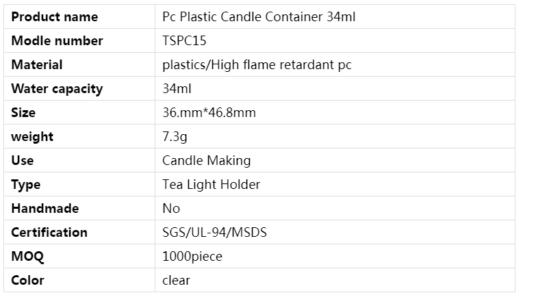 candle container pc plastic